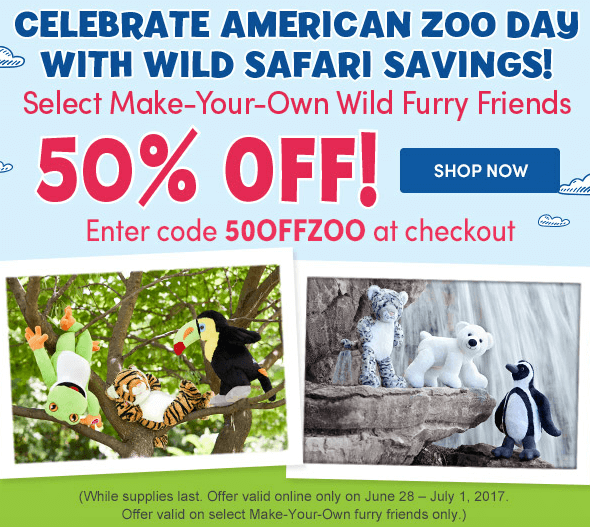 BuildABear coupon code 50 off Zoo Friends!